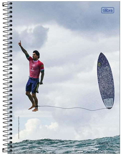 Tilibra - Caderno Espiral Capa Dura Universitário Connect 1 Matéria Gabriel Medina 80 Folhas + Poster Autografado