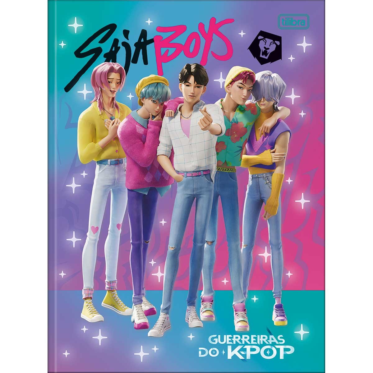 Caderno Brochura Universitário Guerreiras do K-Pop 80 Folhas - Capa Laranja E Rosa 3 Meninas - Sortido