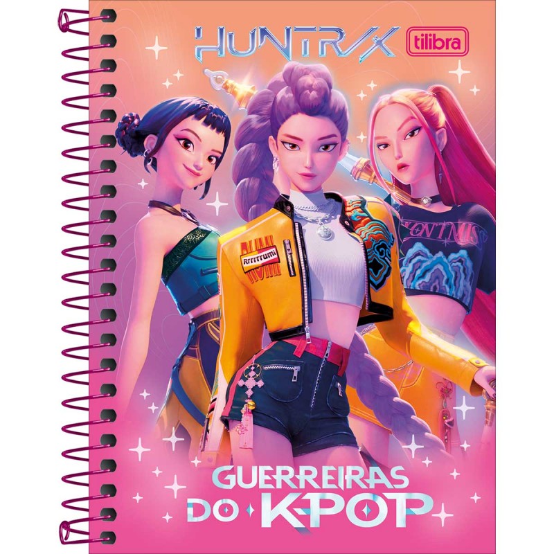 Caderno Espiral Capa Dura Universitário 10 Matérias Guerreiras do K-Pop 160 Folhas - Sortido