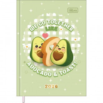 Agenda Costurada MIni 7,8 x 10,8 cm Abacute 2026  - Avocado e Toast - Verde