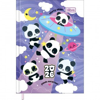 Agenda Costurada Mini 7,8 x 10,8 cm Lovely Friend 2026 - Pandas - Nave Espacial
