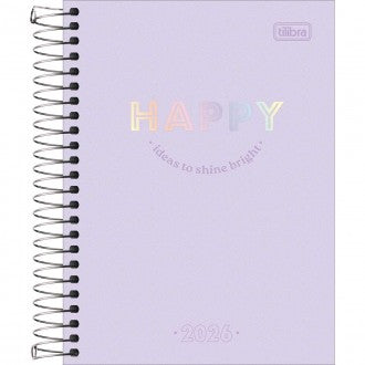 Agenda Espiral Diária 11,7 x 16,4 cm Happy 2026 - Lilás