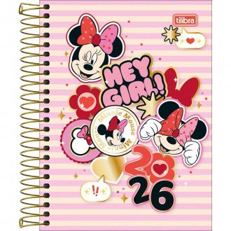 Agenda Espiral Diária 11,7 x 16,4 cm Minnie 2026 - Minnie Listras - Sortido