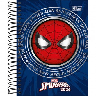 Agenda Espiral Diária 11,7 x 16,4 cm Spider-Man 2026 - Fundo Azul com Máscara