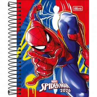 Agenda Espiral Diária 11,7 x 16,4 cm Spider-Man 2026 - Fundo Vermelho e Azul