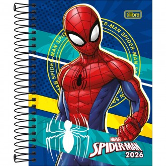 Agenda Espiral Diária 11,7 x 16,4 cm Spider-Man 2026 - Listras Verdes e Amarelas