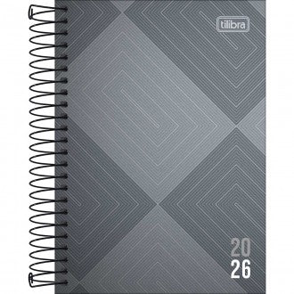 Agenda Espiral Diária 12,9 x 18,7 cm Zip 2026 - Retângulos Cinza - Sortido
