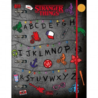 Caderno Argolado Cartonado Universitário com Elástico Stranger Things 48 folhas