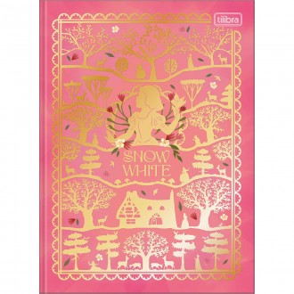 Caderno Brochura Capa Dura Colegial Branca de Neve 80F - Fundo Rosa - Silhuetas