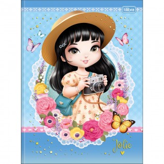 Caderno Brochura Capa Dura Universitário Jolie 80 Folhas - Jolie Cabelo Preto Fundo Azul - Sortido