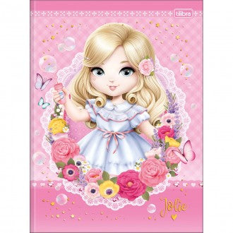 Caderno Brochura Capa Dura Universitário Jolie 80 Folhas - Jolie Loira Fundo Rosa - Sortido
