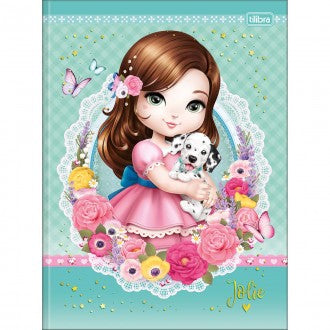 Caderno Brochura Capa Dura Universitário Jolie 80 Folhas - Jolie Vestido Rosa Fundo Verde - Sortido