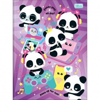 Caderno Brochura Capa Dura Universitário Lovely Friend 80 Folhas - Pandas - Fundo Roxo Video Game - Sortido