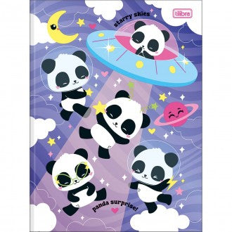Caderno Brochura Capa Dura Universitário Lovely Friend 80 Folhas - Pandas - Nave Espacial - Sortido