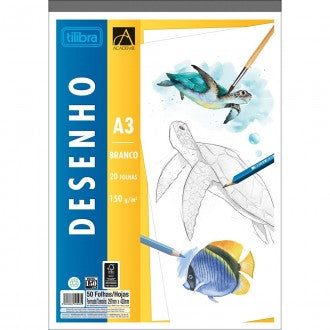 Caderno Colado Desenho A3 Branco Académie 20 Folhas
