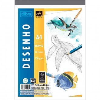 Caderno Colado Desenho A4 Branco Académie 20 Folhas (Pacote com 5 unidades)