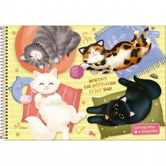 Caderno de Cartografia e Desenho Espiral Capa Dura Purrfect Cats 80 Folhas - Sortido