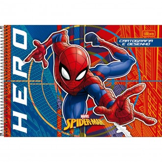 Caderno de Cartografia e Desenho Espiral Capa Dura Spider-Man 80 Folhas - Fundo Azul E Vermelho - Hero - Sortido