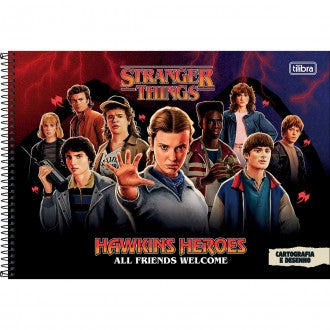 Caderno de Cartografia e Desenho Espiral Capa Dura Stranger Things 80 Folhas - Sortido