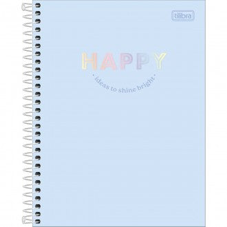 Caderno Espiral Capa Dura Colegial 1 Matéria Happy 80 Folhas - Azul 2025 - Sortido