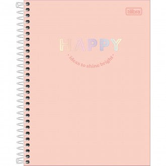 Caderno Espiral Capa Dura Colegial 1 Matéria Happy 80 Folhas - Laranja 2025 - Sortido