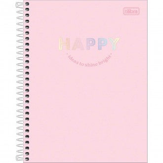 Caderno Espiral Capa Dura Colegial 1 Matéria Happy 80 Folhas - Rosa 2025 - Sortido