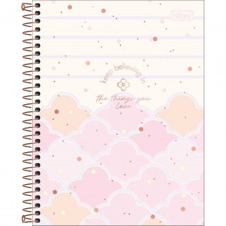 Caderno Espiral Capa Dura Colegial 1 Matéria Soho 80 Folhas - Fundo Listrado Nuvens Rosas - Sortido