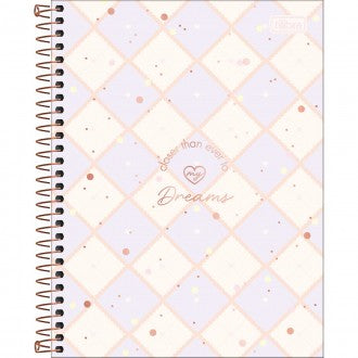 Caderno Espiral Capa Dura Colegial 1 Matéria Soho 80 Folhas - Fundo Xadrez Lilas Coraçao - Sortido