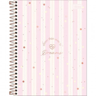 Caderno Espiral Capa Dura Colegial 1 Matéria Soho 80 Folhas - Listras Bege E Rosa Verticais - Sortido