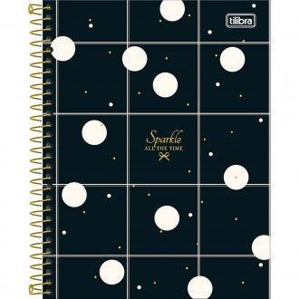Caderno Espiral Capa Dura Colegial 1 Matéria West Village 80 Folhas - Fundo Preto Quadriculado - Sortido