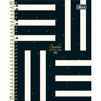 Caderno Espiral Capa Dura Colegial 1 Matéria West Village 80 Folhas - Listras Brancas Fundo Preto - Sortido