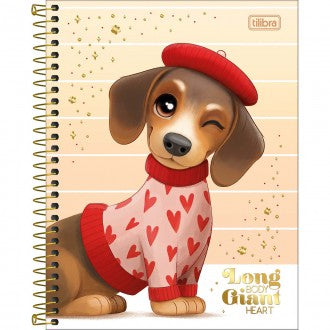 Caderno Espiral Capa Dura Colegial 10 Matérias Brownie 120 Folhas - Fundo Amarelo - Cachorro Boina - Sortido
