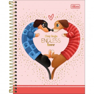 Caderno Espiral Capa Dura Colegial 10 Matérias Brownie 120 Folhas - Fundo Rosa - Cachorros Coração - Sortido