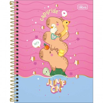 Caderno Espiral Capa Dura Colegial 10 Matérias Capyclub 120 Folhas - Capa Rosa - Capyride Jump On - Sortido