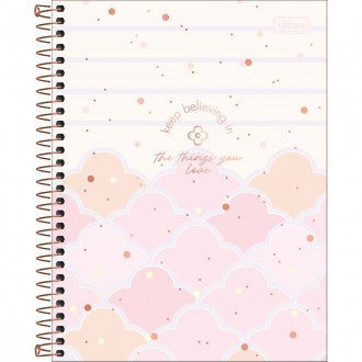 Caderno Espiral Capa Dura Colegial 10 Matérias Soho 160 Folhas - Fundo Listrado Nuvens Rosas - Sortido