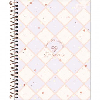 Caderno Espiral Capa Dura Colegial 10 Matérias Soho 160 Folhas - Fundo Xadrez Lilas Coraçao - Sortido
