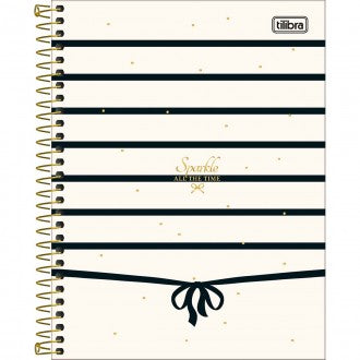 Caderno Espiral Capa Dura Colegial 10 Matérias West Village 160 Folhas - Fundo Branco Linhas Pretas - Sortido