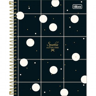 Caderno Espiral Capa Dura Colegial 10 Matérias West Village 160 Folhas - Fundo Preto Quadriculado - Sortido