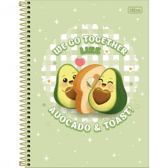 Caderno Espiral Capa Dura Universitário 1 Matéria Abacute 80 Folhas - Avocado E Toast - Verde - Sortido