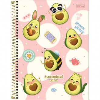 Caderno Espiral Capa Dura Universitário 1 Matéria Abacute 80 Folhas - Avocanimal Print - Rosa - Sortido