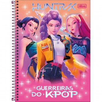 Caderno Espiral Capa Dura Universitário 1 Matéria Guerreiras do K-Pop 80 Folhas - Capa Laranja E Rosa 3 Meninas - Sortido