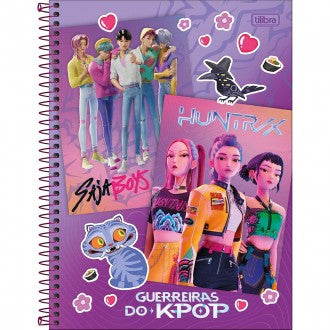 Caderno Espiral Capa Dura Universitário 1 Matéria Guerreiras do K-Pop 80 Folhas - Capa Roxa Saja Boys + Huntrix