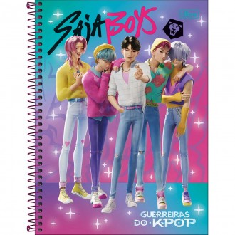 Caderno Espiral Capa Dura Universitário 1 Matéria Guerreiras do K-Pop 80 Folhas - Capa Saja Boys 5 Meninos