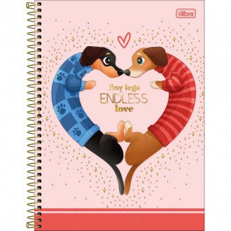 Caderno Espiral Capa Dura Universitário 10 Matérias Brownie 160 Folhas - Fundo Rosa - Cachorros Coração - Sortido