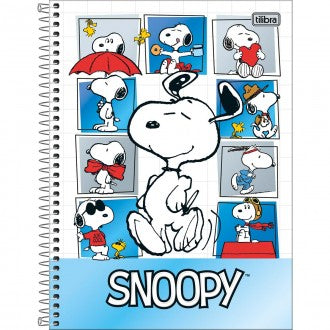 Caderno Espiral Capa Dura Universitário 10 Matérias Snoopy 160 Folhas - 9 Quadrados Com Vários Snoopys - Sortido