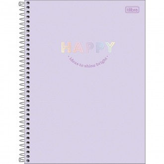 Caderno Espiral Capa Dura Universitário Connect 1 Matéria Happy 80 Folhas - Lilás 2025 - Sortido