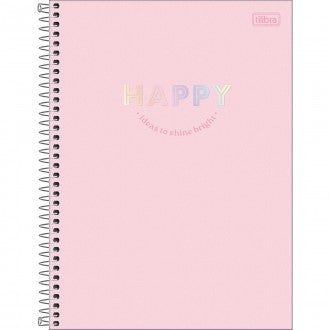 Caderno Espiral Capa Dura Universitário Connect 1 Matéria Happy 80 Folhas - Rosa 2025 - Sortido