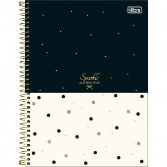 Caderno Espiral Capa Dura Universitário Connect 10 Matérias West Village 160 Folhas - Fundo Preto E Branco Bolinhas - Sortido
