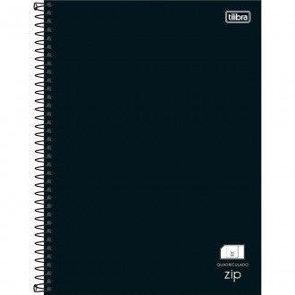 Caderno Quadriculado 1x1 cm Espiral Capa Dura Universitário Zip Preto 80 Folhas