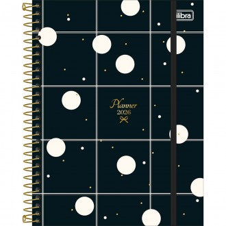 Planner Espiral 17,7 x 24 cm West Village 2026 - Fundo Preto Quadriculado